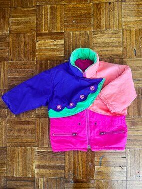Vintage Colorblock Kids Parka – 80s Style – Size 5/6